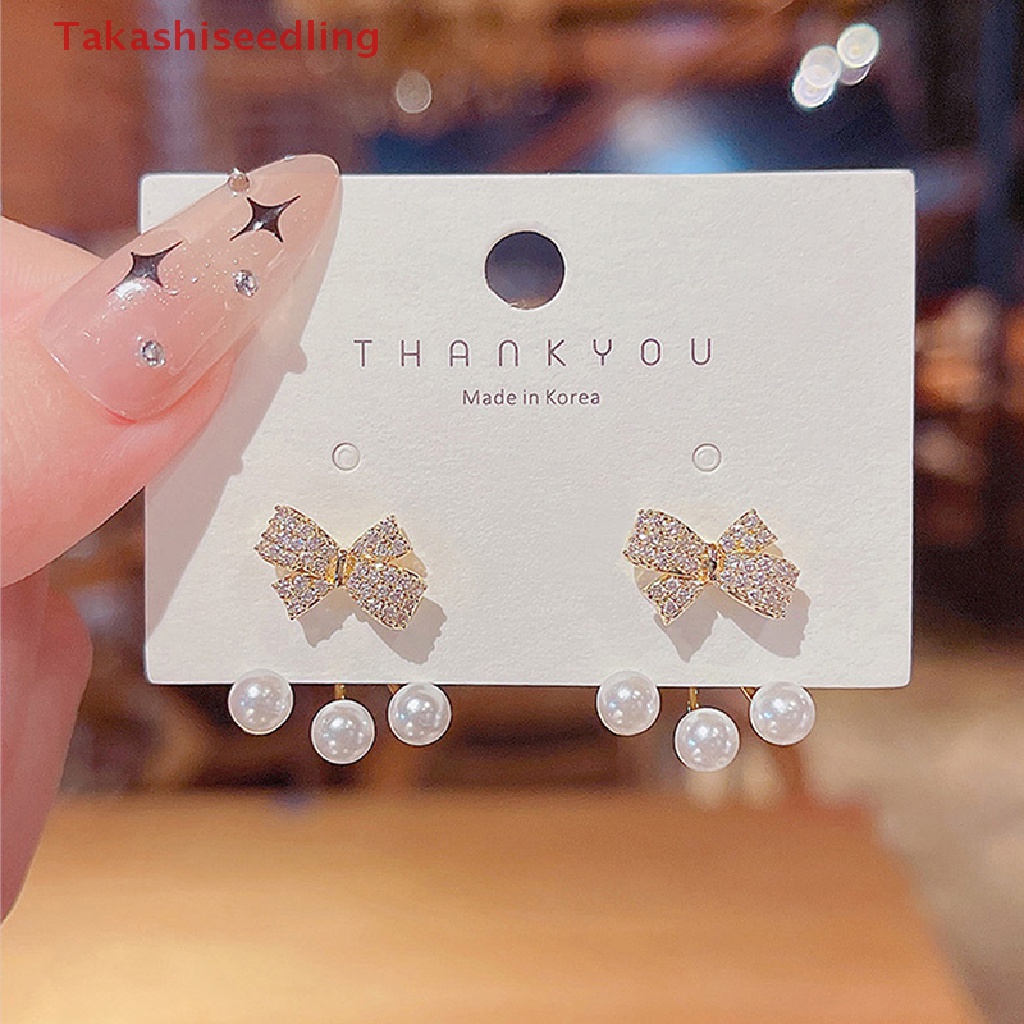 1 Cặp Bông Tai Hình Nơ Đính Đá Ngọc Trai Dễ Thương Dành Cho Nữ