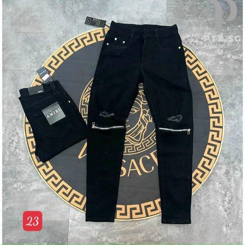Quần jean nam rách khóa gối màu đen chất bò cao cấp co dãn 4 chiều cực đẹp rin trơn from dáng skinny đẹp LEPHG MS50
