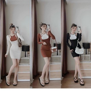 Đầm nữ ôm body thời trang mặc đi chơi tay dài chất vải thun gân.