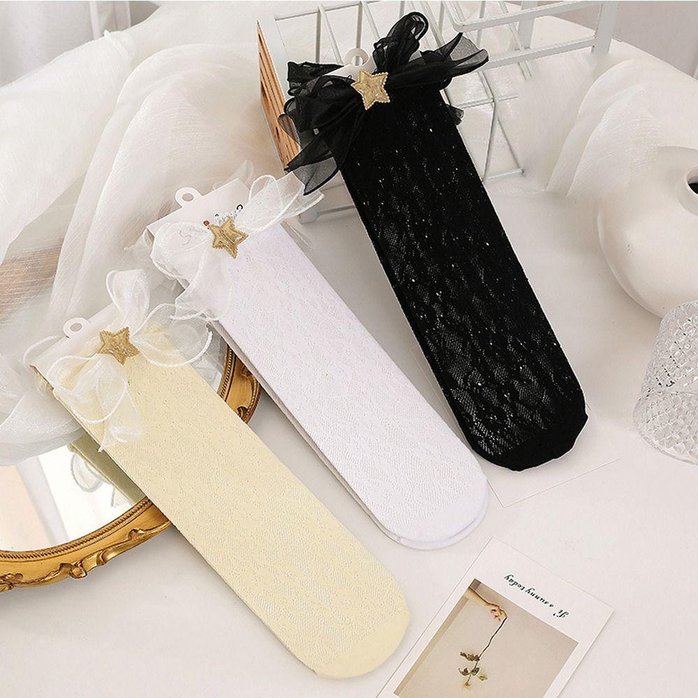 Đôi Vớ Dài Bằng Vải Cotton Thoải Mái Đính Nơ Dễ Thương Dành Cho Bé Gái