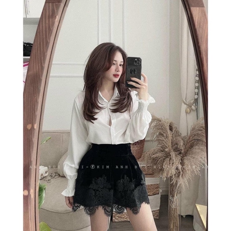 Áo Sơ Mi Cổ Đức Tay Chun, Áo Sơ Mi Trắng Kiểu Dáng Trẻ Trung Dễ Mặc