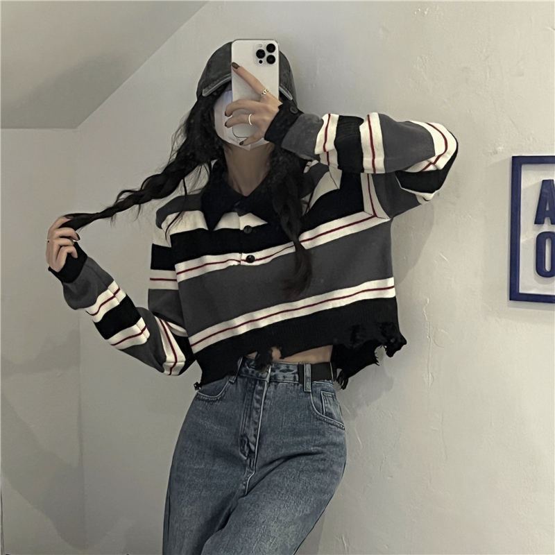 Áo thun dáng ngắn tay dài kẻ sọc ngang thời trang cho nữ VEN022 | BigBuy360 - bigbuy360.vn