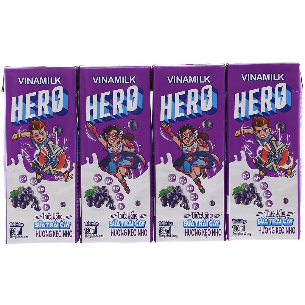 Sữa trái cây Vinamilk Hero hương kẹo nho 180ml