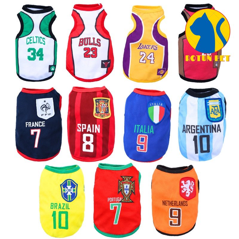 Áo cho chó mèo mùa hè, Áo bóng đá 3 lỗ đủ size XS-XXL phù hợp dưới 15kg