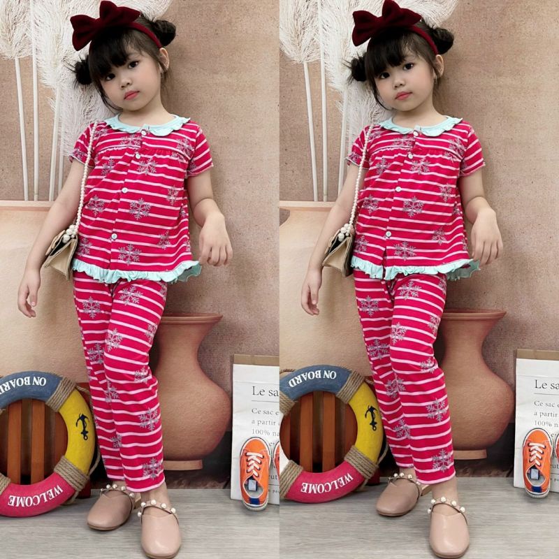 Bộ Bé Gái Áo Cộc Tay Quần Dài Cotton Xuất Dư 12-24kg Đồ Bộ Áo Cộc Tay Quần Dài Bé Gái Thu Đông Đồ Bộ Bé Gái