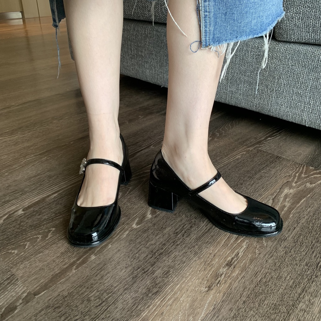 Giày Cao Gót Mary Jane Đế Dày Đính Đá Phong Cách Thời Trang Hàn Quốc Mới SK2023
