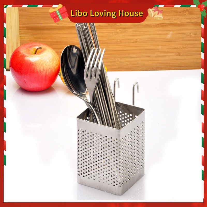 1 Ống Đựng Đũa Muỗng Bằng Thép Không Gỉ Hình Vuông Treo Bồn Rửa Chén