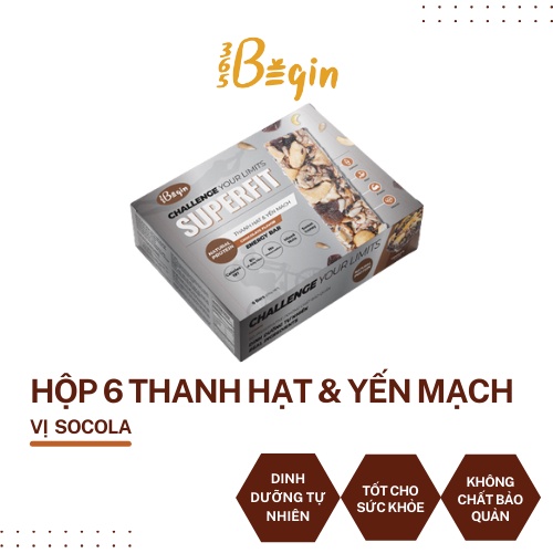 Hộp 6 Thanh Năng Lượng từ Yến mạch Và Hạt 365Begin - SUPERFIT Chocolate 270g Tiện Lợi Dành Cho Người Tập Thể Thao, Ăn Ki