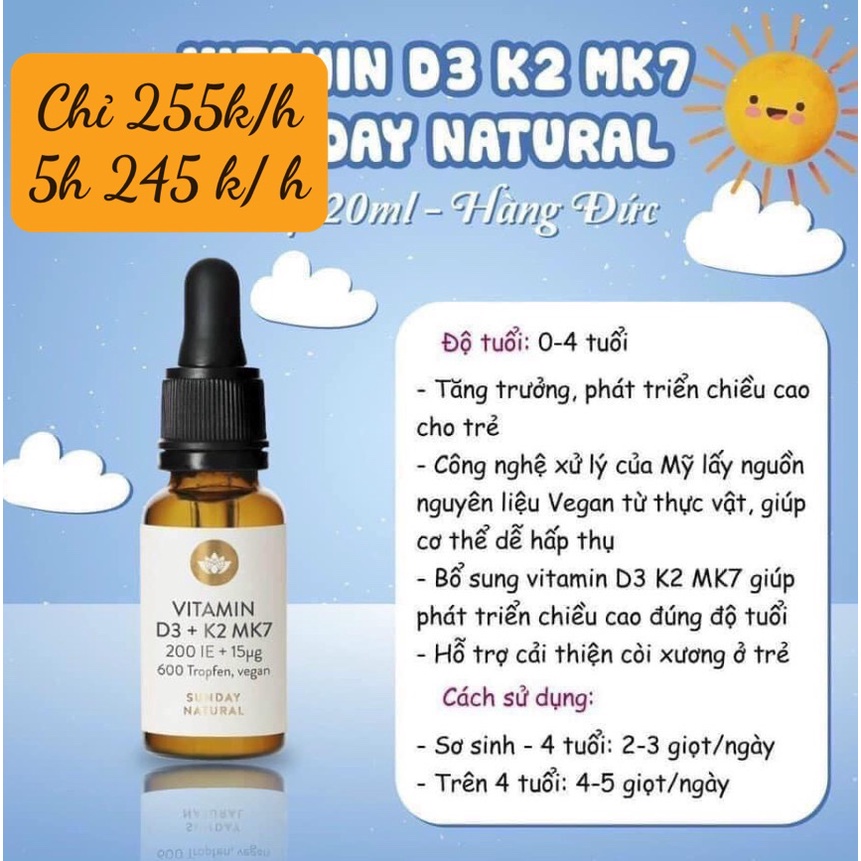 Vitamin D3 Mk7 Đức 15mg tăng hấp thụ canxi giúp phát triển chiều cao cho bé