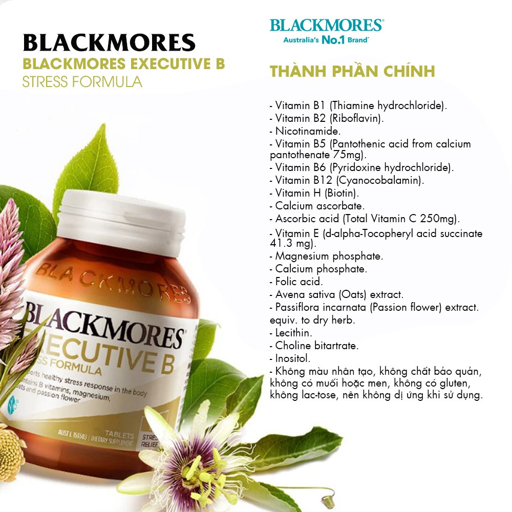 Viên uống giảm stress, căng thẳng Executive B Stress Formula Blackmores Úc 125 viên