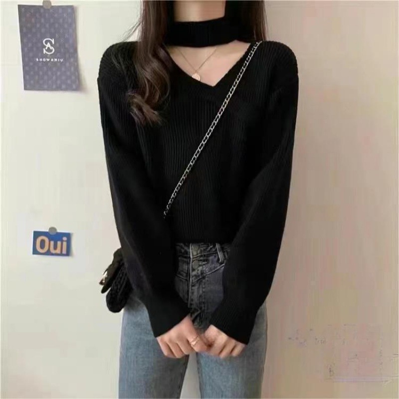 Aphrod Áo sweater Tay Dài Cổ Chữ V Trễ Vai Cho Nữ