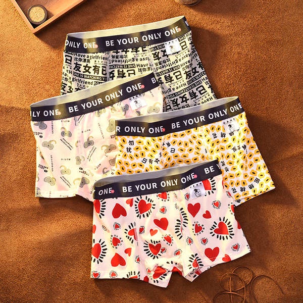 (Hàng Có Sẵn) Quần Lót Boxer Cotton Tinh Khiết In Hình Trái Tim Màu Hồng Thoải Mái Hợp Thời Trang Cho Nam