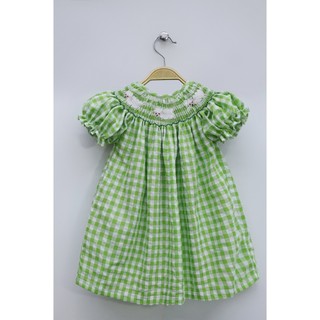 Đầm smock cừu caro xanh