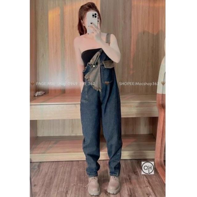 Quần yếm Jean dáng baggy, quần yếm jeans phối màu HOT HIT Mituu Store