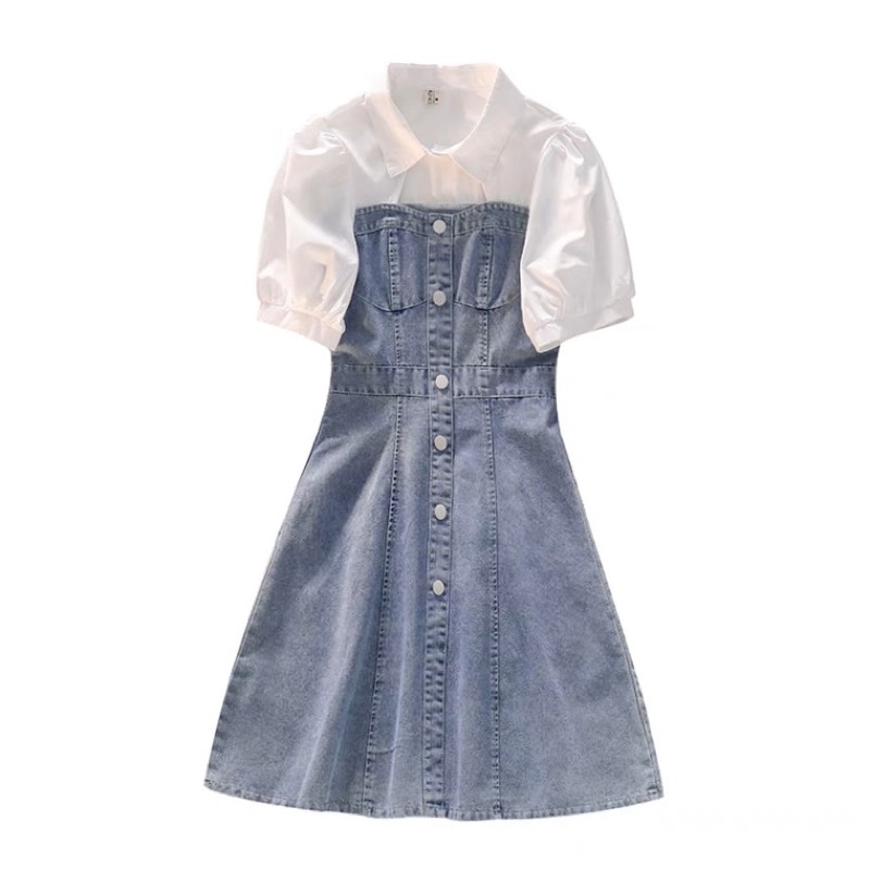 Đầm denim sơ mi khoét cổ