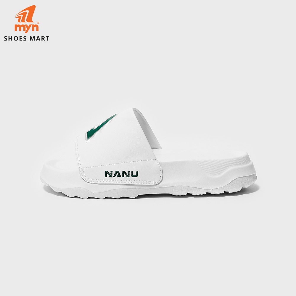 Dép Nanu unisex N03 White green đế chunky 4cm siêu êm logo chữ A thêu viền
