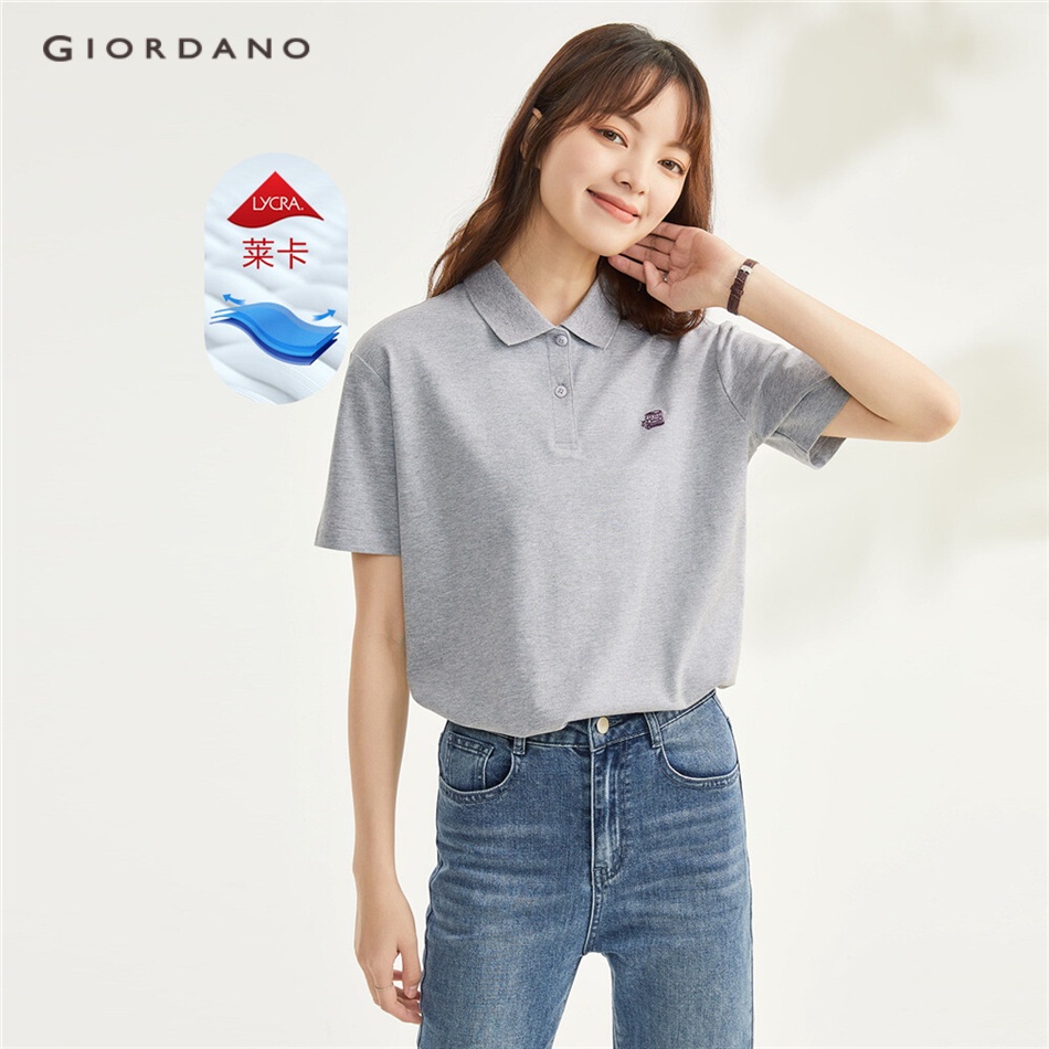 GIORDANO Áo polo nữ ngắn tay thêu bản rời nhiều màu tùy chọn 05313381