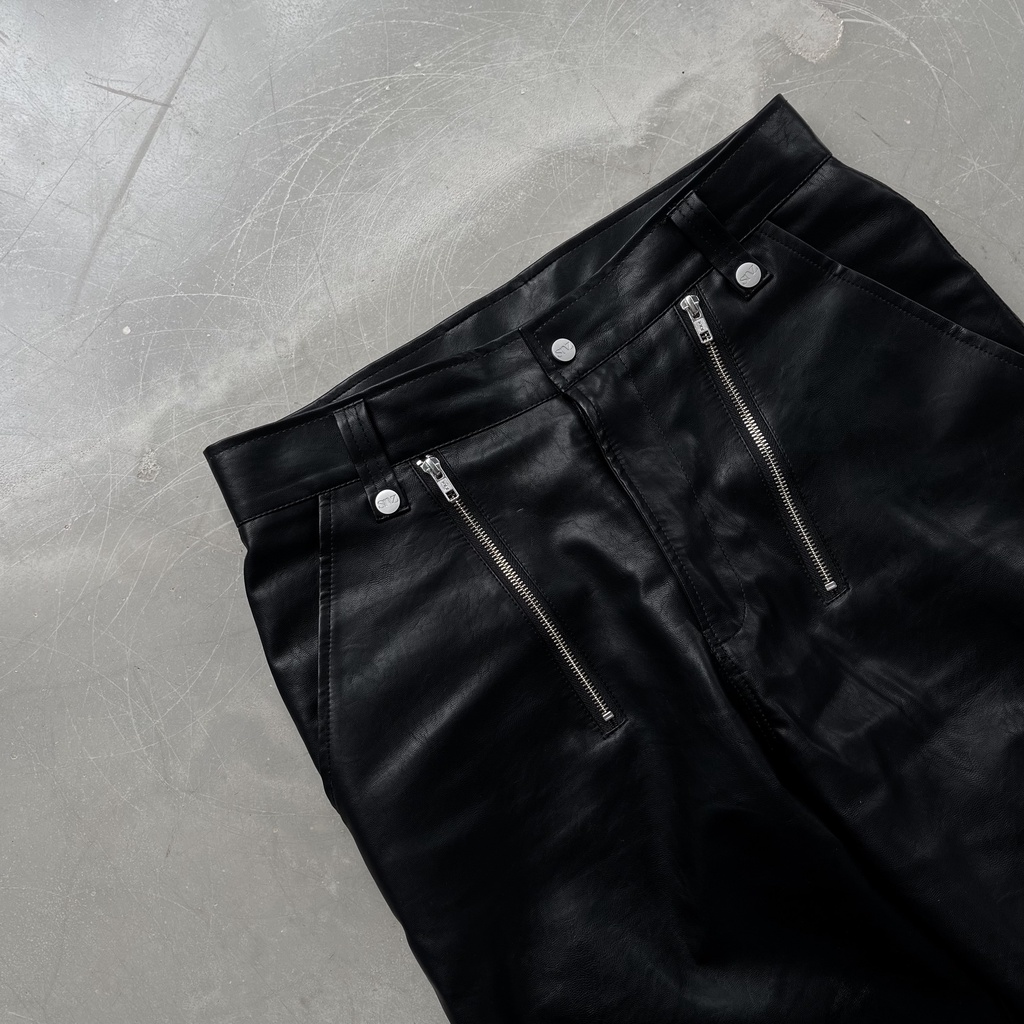 Quần da Snazzy unisex nam nữ suông ống rộng phong cách LEATHER TROUSER