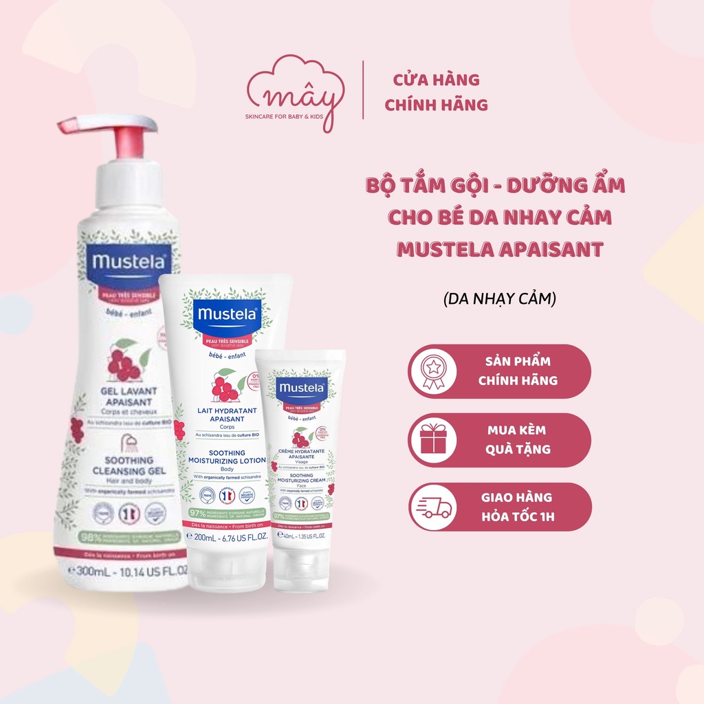 Bộ sản phẩm tắm gội - dưỡng ẩm Mustela Apaisant cho bé da cực kì nhạy cảm