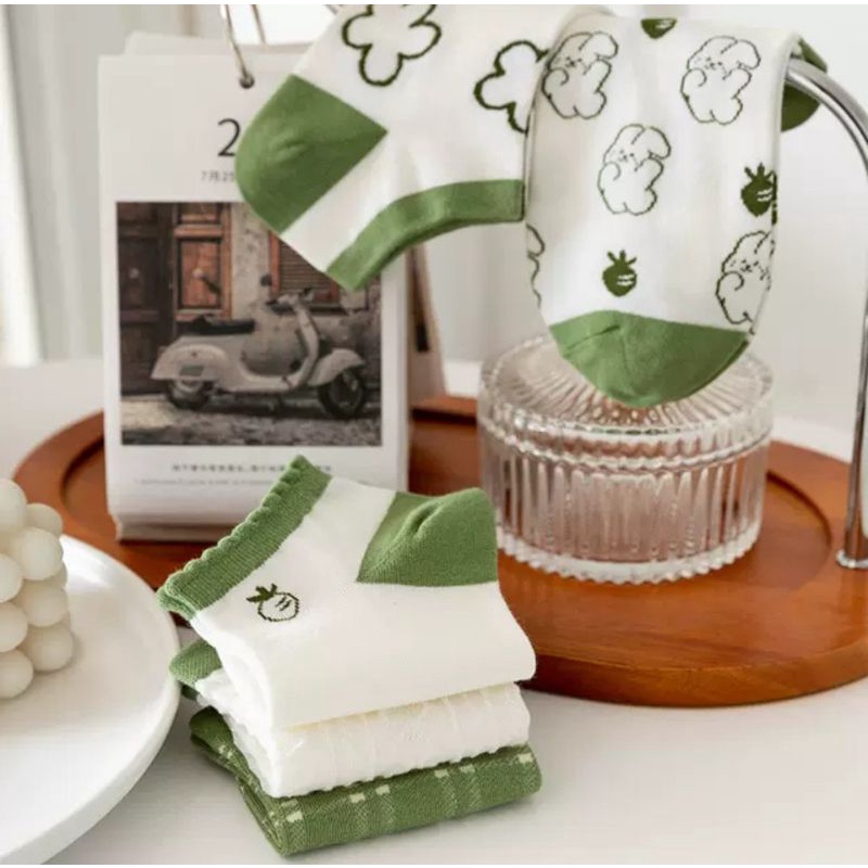 Set 5 đôi tất vớ phối màu trắng xanh cổ ngắn hoạ tiết nhiều kiểu cực xinh hàng đẹp giá rẽ mẫu mới bán chạy