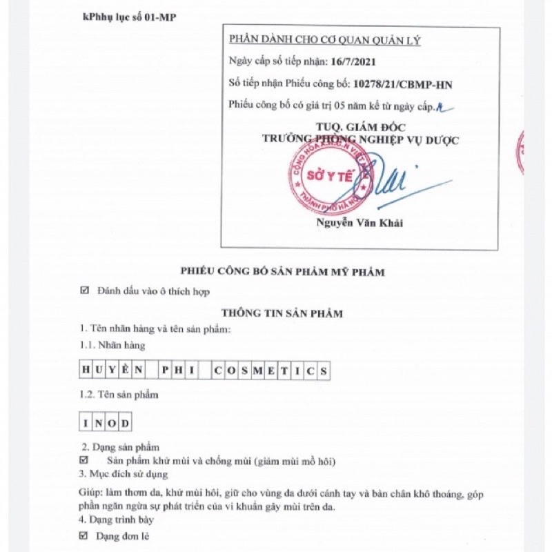 Serum hôi nách Inod Huyền Phi khử mùi hôi nách và hôi chân , có thẻ bảo hành.