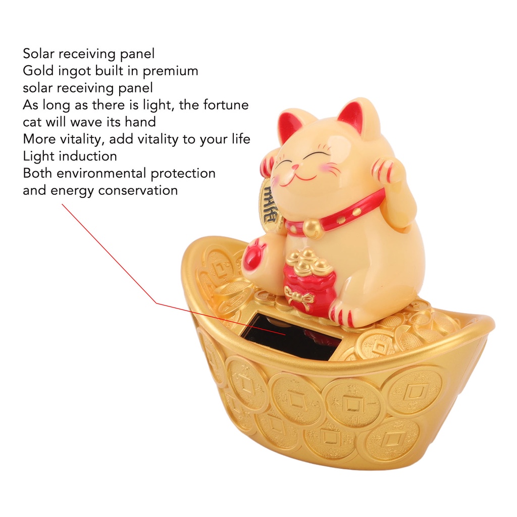 Mèo Thần Tài Vẫy Tay Năng Lượng Mặt Trời May Mắn Chiêu Tài Trang Trí Nhà cửa / Xe Hơi