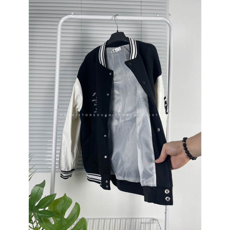 Áo varsity jaket đen phối trắng unisex nam nữ | DUYHI
