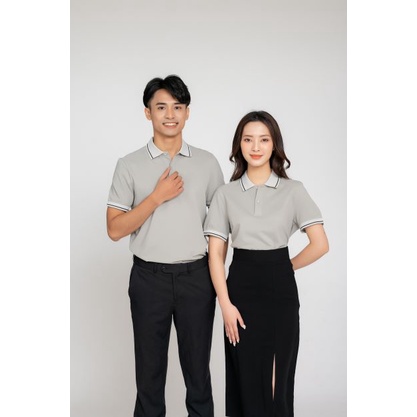 Áo Polo Nam Nữ Hải Anh - Đồng Phục Công Sở Thiết Kế Mới màu Xám Trắng 16 - HA10