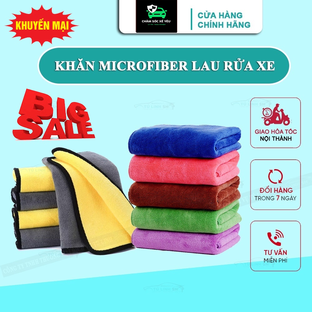 Khăn Lau Ô Tô Xe Hơi Lau Kính Nội Thất Bếp Tay 2 Lớp Cao Cấp Siêu Sạch Siêu Thấm Hút-Khăn Microfiber Lau Rửa Xe đa năng