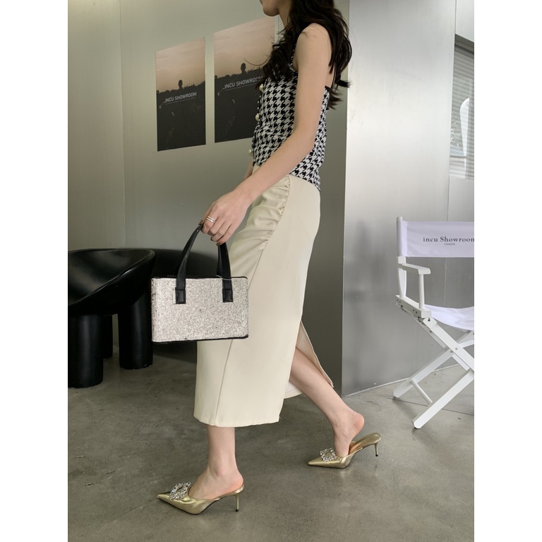 Dép Cao Gót Mũi Nhọn Đính Đá Lấp Lánh Phong Cách Mới 2023