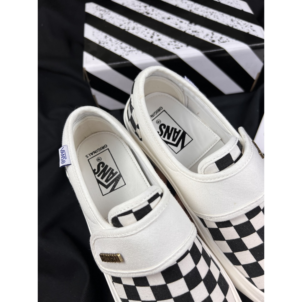 Giày 𝐕𝐀𝐍𝐒 Caro🏆FREESHIP🏆 lười viền trắng, giày van caro buộc dây, van caro dán full box bill