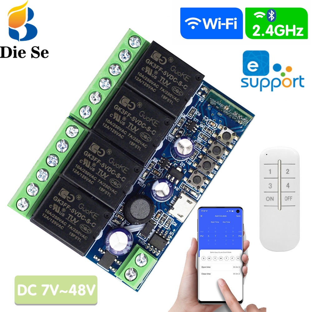 Công tắc thông minh WEN QIA điều khiển từ xa Wifi EWeLink DC 12V 24V 48V 4 kênh 2.4GHz tiện lợi