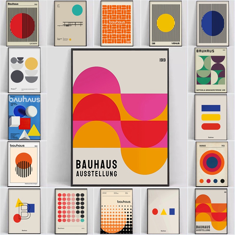 Tranh Vải Bạt Treo Tường In Hình Trừu Tượng Bauhaus Exhibition Trang Trí Nhà Cửa