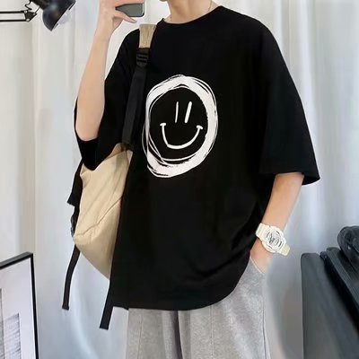 Áo Thun Ngắn Tay Oversize Họa Tiết Mặt Cười Cá Tính Theo Phong Cách Nhật Bản Dành Cho Nam / Size M-8XL