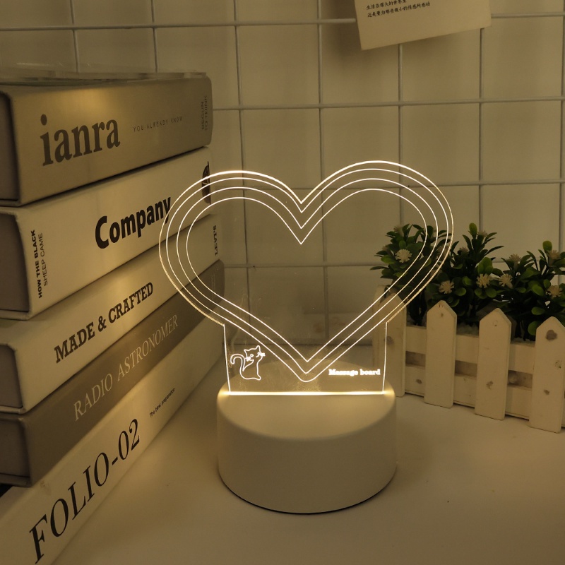 Đèn Ngủ Ấm Áp Hình Hoạt Hình Bằng Acrylic Kèm Bút Viết Ghi Chú Trang Trí Sinh Nhật / Valentine Có Đèn LED Sạc USB