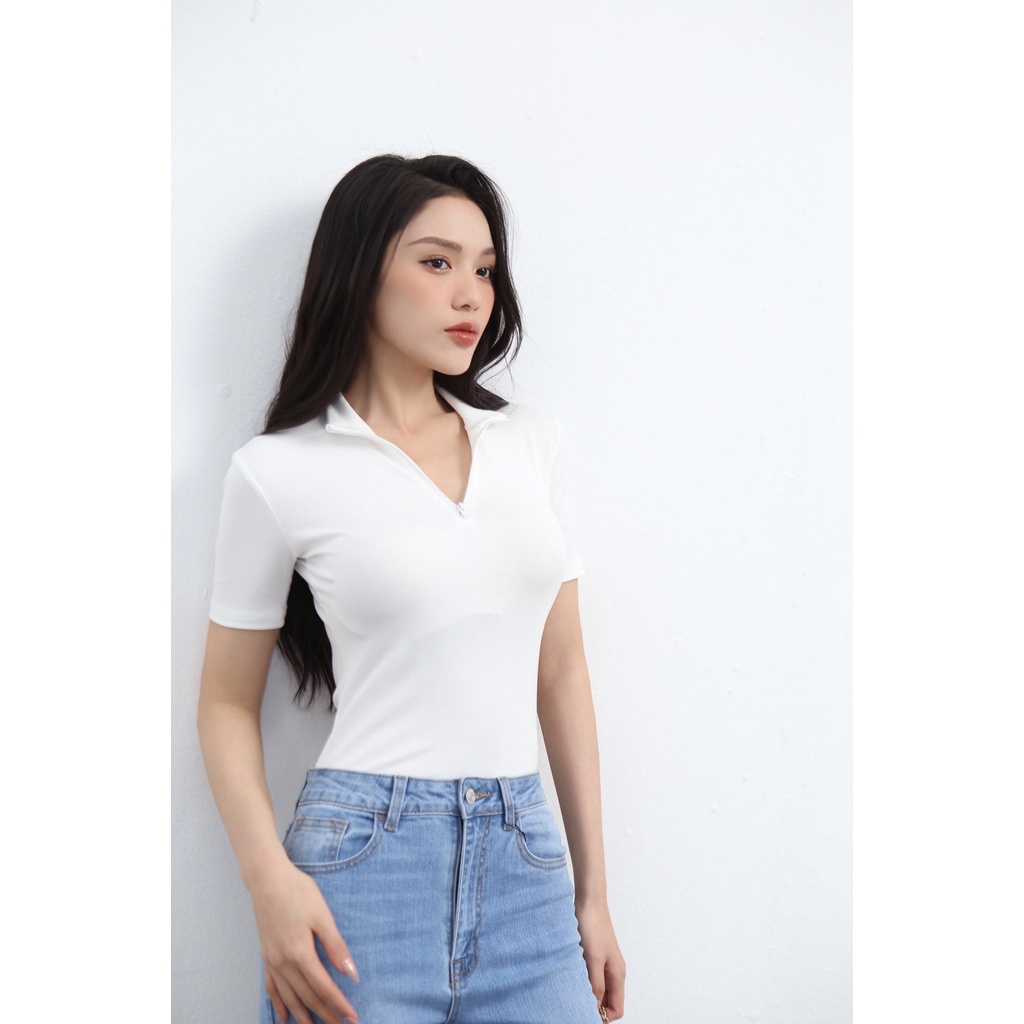 Áo thun POLO tay ngắn - Áo kiểu cổ bẻ dáng ôm basic chất cotton zip co giãn phối khóa kéo sexy, TRENDYTOP | BigBuy360 - bigbuy360.vn