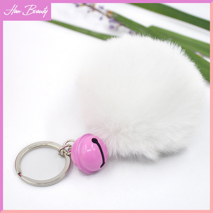 Móc Khóa Bông Xù Lông Tròn 8cm Mềm Mại Có Chuông Lục Lạc Treo Túi Xách Balo Chìa Khóa hanbeauty
