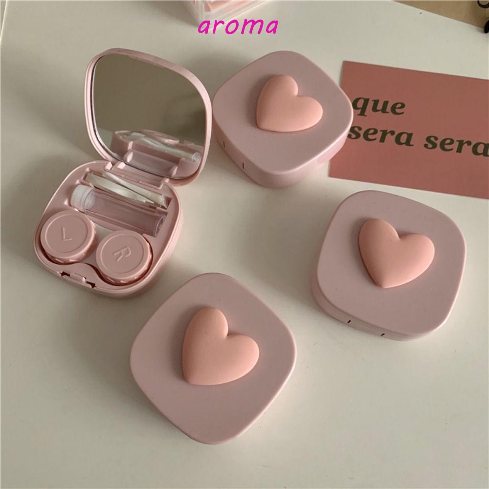 Hộp Nhựa Đựng Kính Áp Tròng Kèm Gương Hình Trái Tim Hoạt Hình Phong Cách Hàn Quốc Cho Nữ