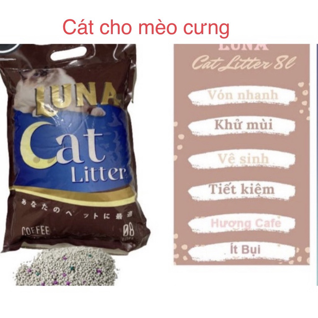 Cát vệ sinh cho mèo Luna Cat Litter 9L mùi chanh táo cà phê lavender tải vón tốt, ít bụi, khử mùi tốt thấm hút nhanh