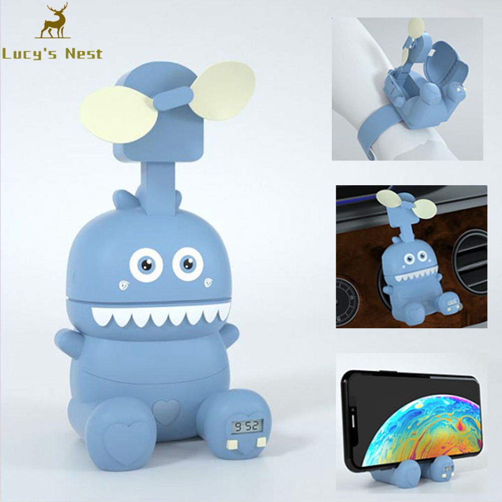Quạt Làm Mát Mini Kiêm Đồng Hồ Đeo Tay Hình Quái Vật Hoạt Hình