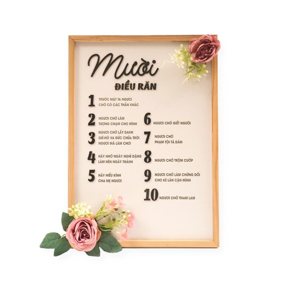 Tranh gỗ câu gốc khổ to 37x52Cm II Mười điều răn (Hoa lụa đẹp)