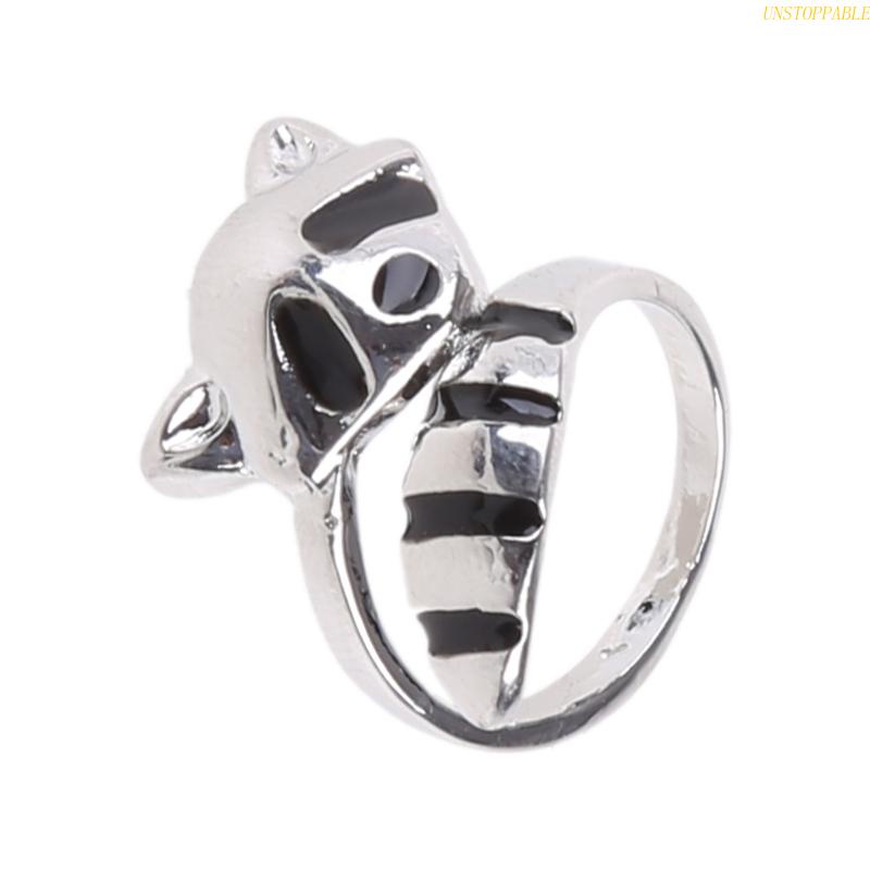 Nhẫn Hở Hình Rắn Raccoon Màu Bạc Thời Trang Cho Nam Và Nữ