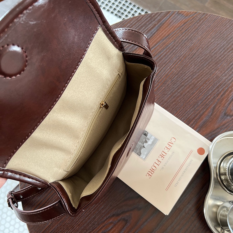 Mischa Túi Đeo Chéo Vai Da Bóng Màu Trơn Phong Cách retro Hàn Quốc