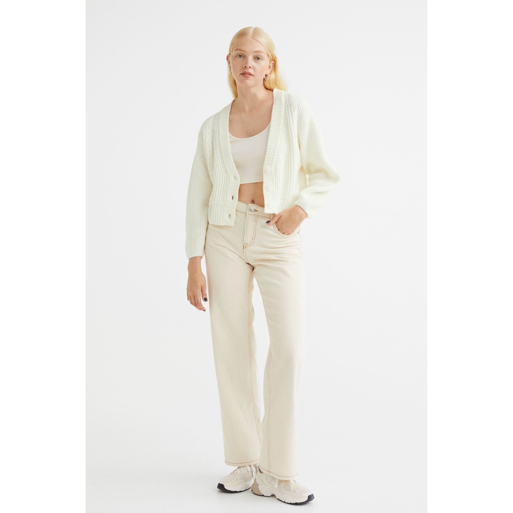 H&M Đức - Áo khoác cardigan len dày tay phồng vặn thừng nút trắng nâu tím sale auth cao cấp chính hãng có sẵn 1080845002