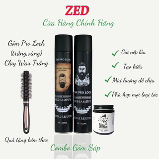 Combo gôm sáp the pro lock + clay wax trắng tạo kiểu, giữ nếp cho tóc. hàng chính hãng