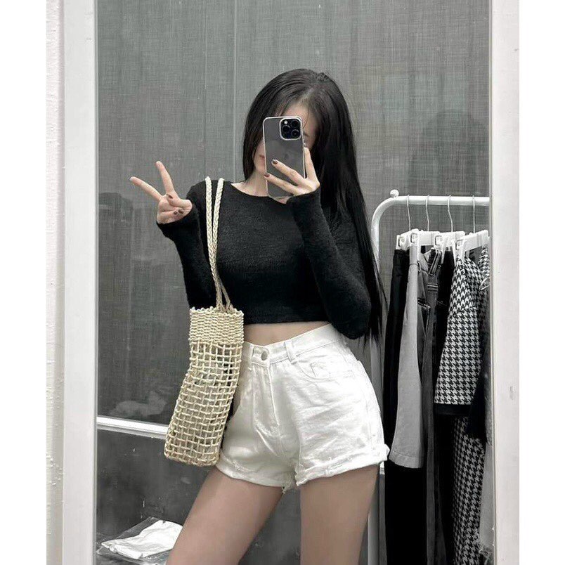 Áo Croptop Lông Tay Dài Cổ Tròn