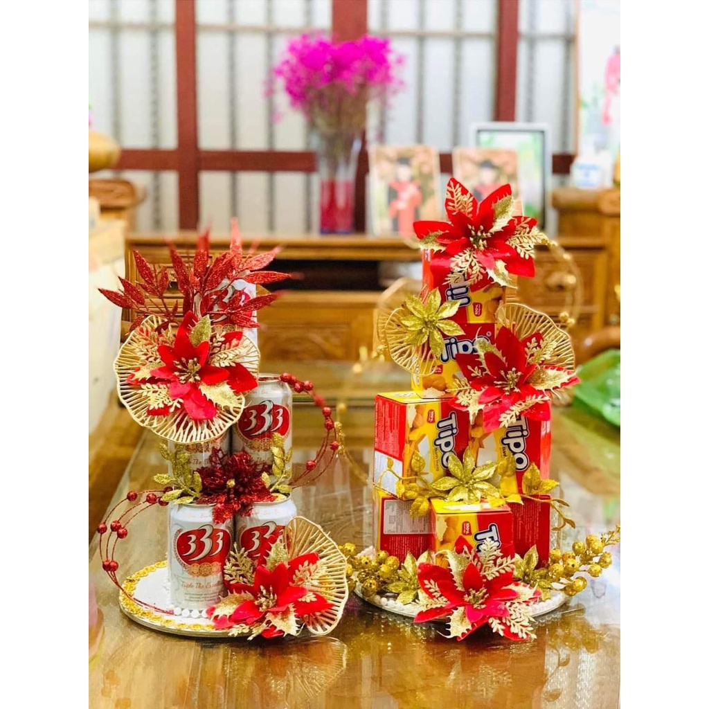 Set phụ kiện làm tháp bánh, tháp oản, tháp bia, tháp nước ngọt tài lộc trang trí Tết ( Tặng Đế)