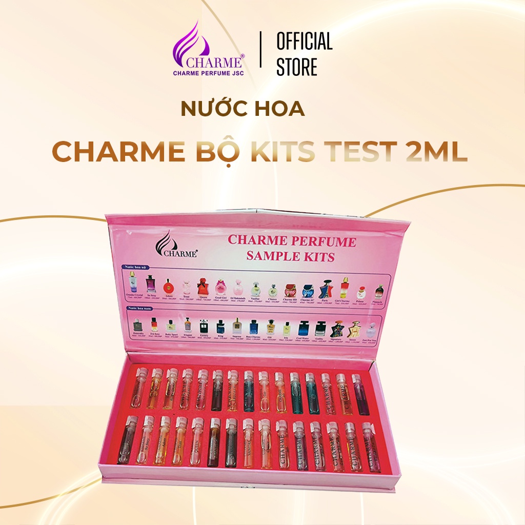 Nước hoa Charme, Bộ Kit Test, dạng chấm, đa dạng mùi hương nam nữ, 30 chai mini 2ml