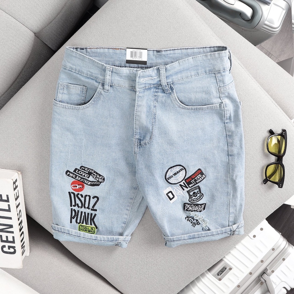 Quần jean short nam logo thêu màu xám đậm hottrend dễ phối áo mặc thoải mái hợp thời trang hàng thêu may sắc nét MS207