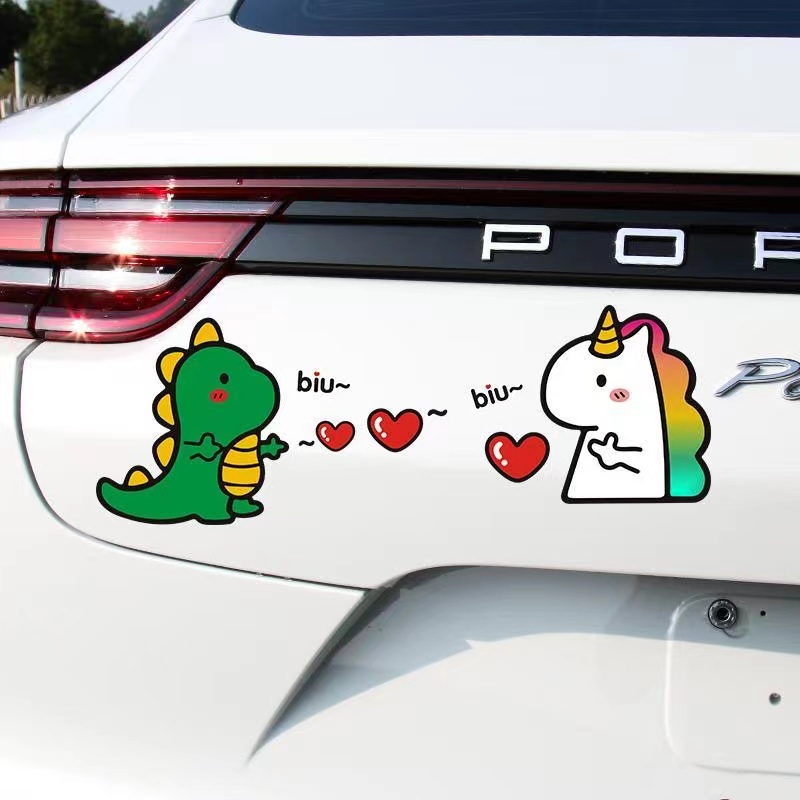 Miếng Dán Trang Trí Bình Xăng Xe Hơi / Mũ Bảo Hiểm Họa Tiết Khủng Long Hoạt Hình Dễ Thương